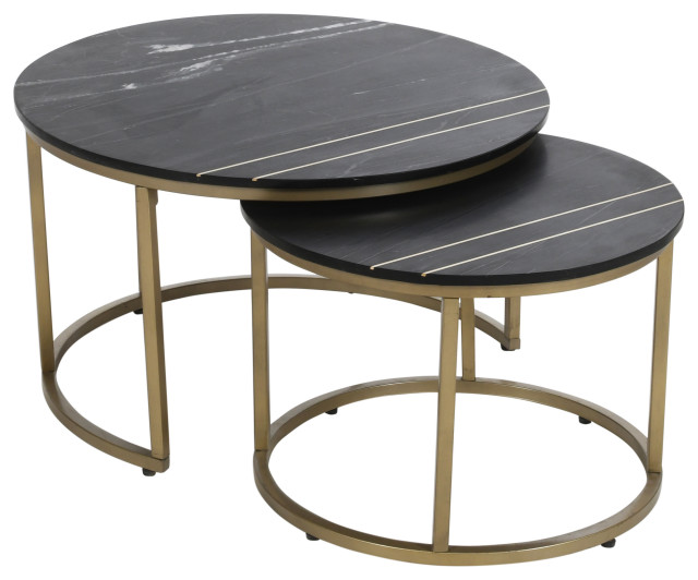 Erick Contemporary Nesting Table With Black Marble Tops, Set of 2