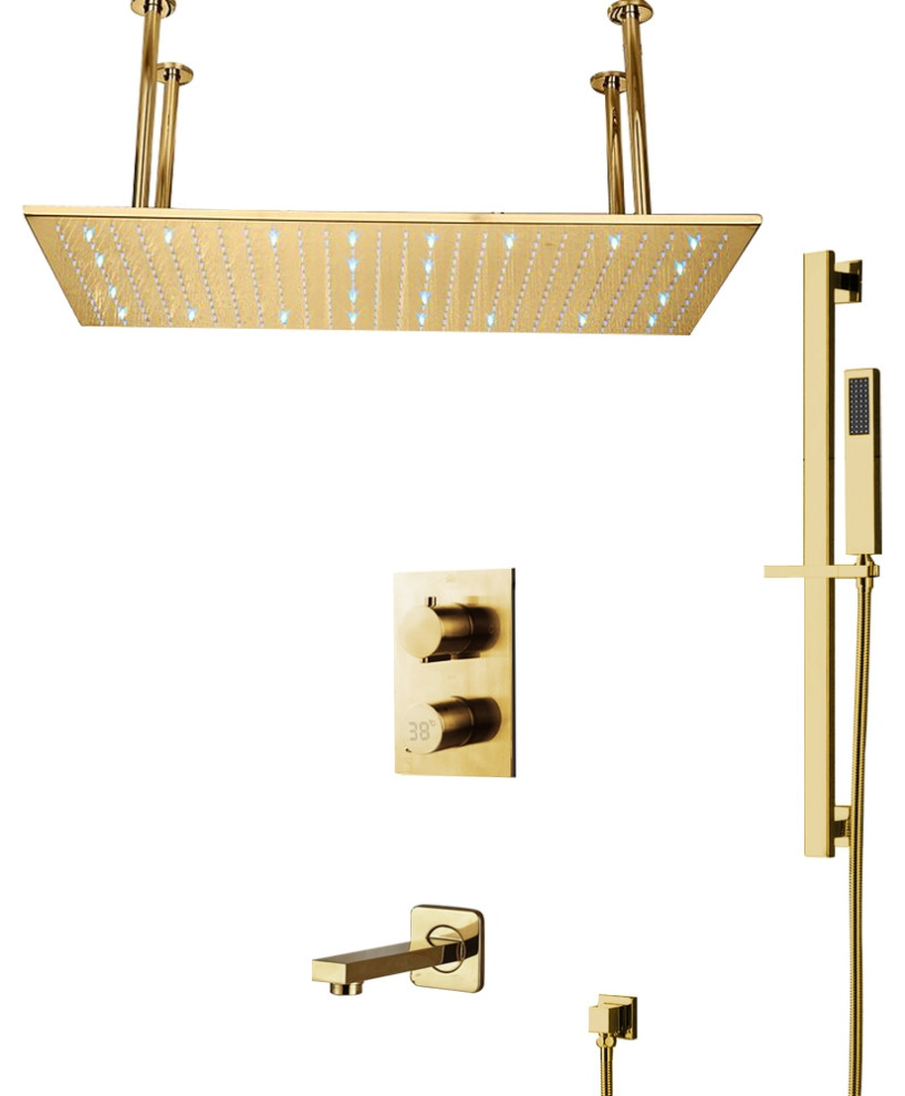 Led 20*40" Digital Brushed Gold Shower System With Handheld Shower and