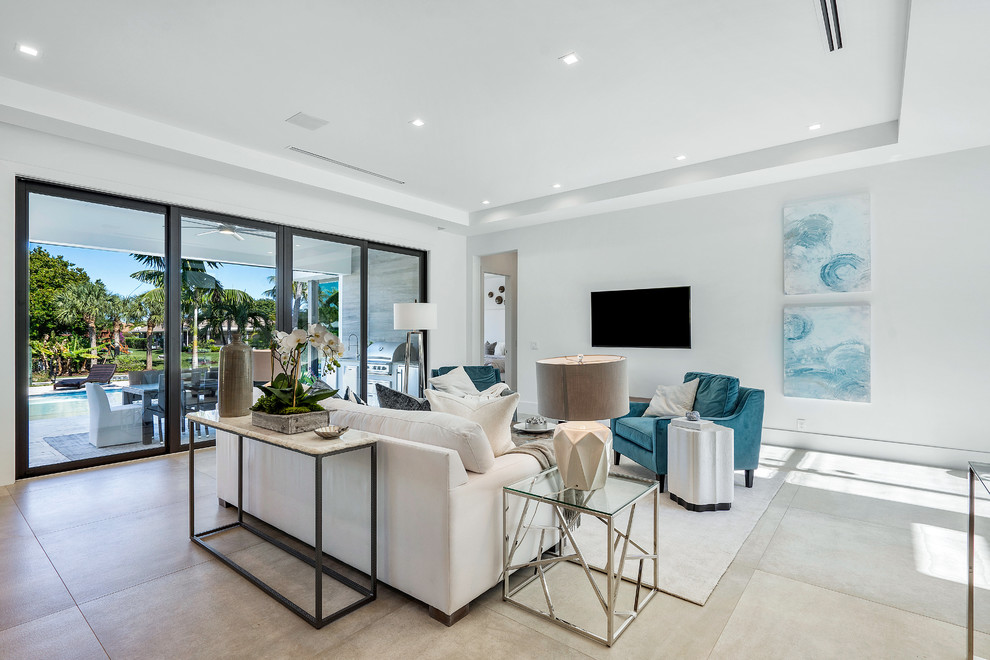 Photo of a contemporary family room in Miami.