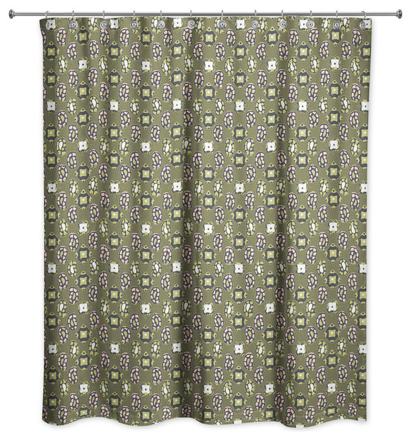 Tiny Paisley Pattern in Green Shower Curtain Contemporary Shower