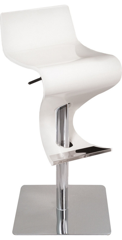 Viva Contemporary Adjustable Barstool With Swivel and White Wood, 16"L