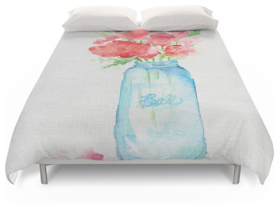 Ball Jar Watercolor Duvet Cover Contemporary Duvet Covers And