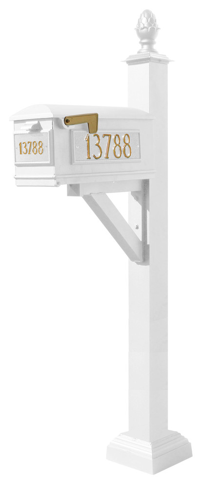 Westhaven System-Mailbox, 3 Cast Plates, Square Collar, Pineapple Finial, White