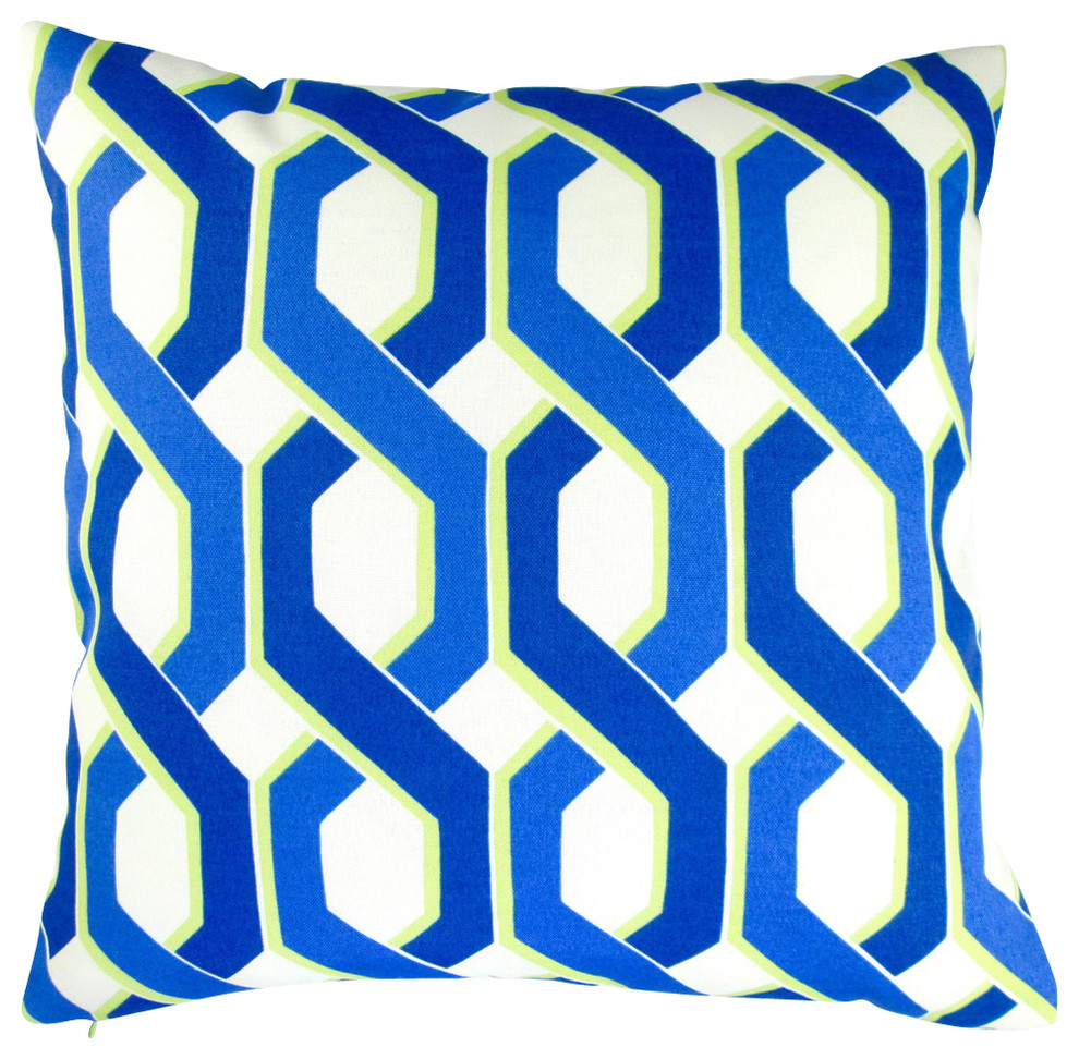 Outdoor Geometric Throw Pillows, Set of 2, Blue and Green, 18