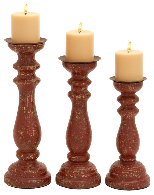 Wood Candle Holder, Set of 3 Eclectic Candleholders by Zeckos