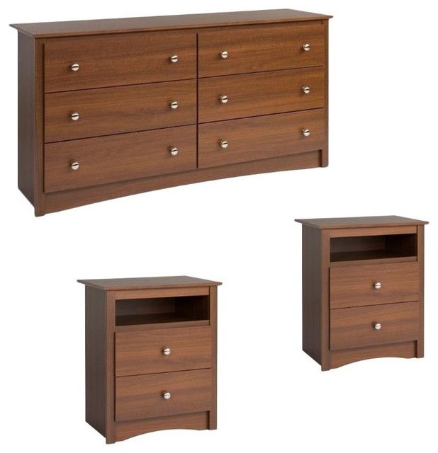 Sonoma 3 Piece Modern Drawer Dresser And Set Of 2 Nightstand Set