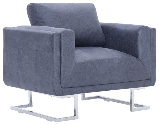 vidaXL Cube Armchair Modern Sturdy Gray Faux Suede Leather Furniture