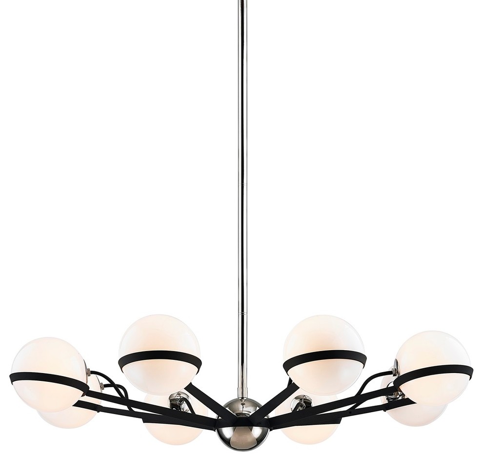 Ace 8 Light Chandelier Medium, Carb Black With Polished Nickel Accents