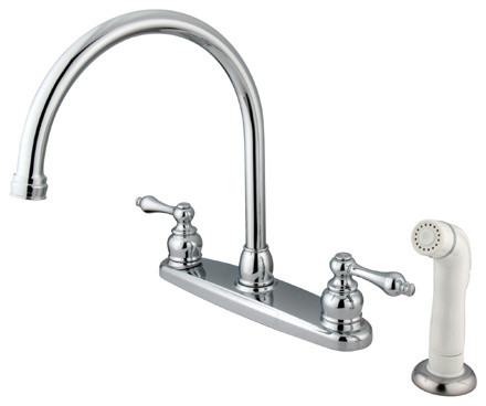 Double Handle Goose Neck Kitchen Faucet with White Sprayer