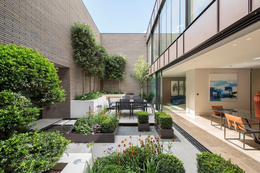 This is an example of a contemporary courtyard full sun garden in London.
