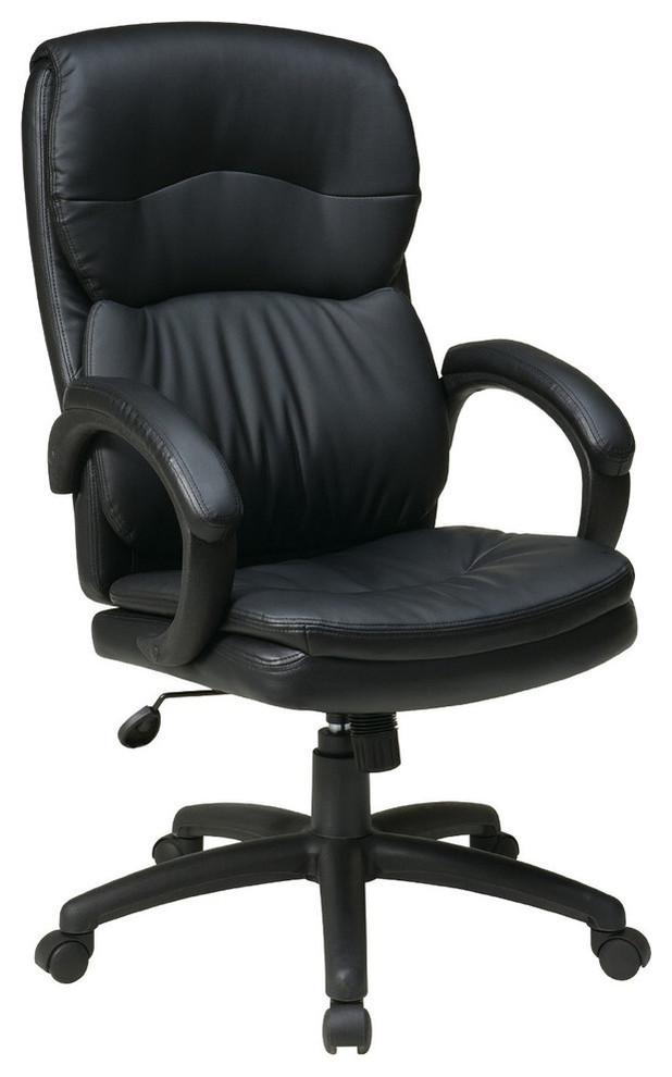 High Back Black Bonded Leather Executive Chair with Padded Arms in Black