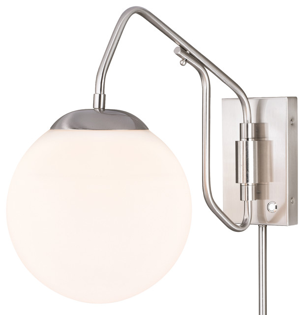 Marcin 10 Swing Arm Wall Light Satin Nickel With Glass Globe