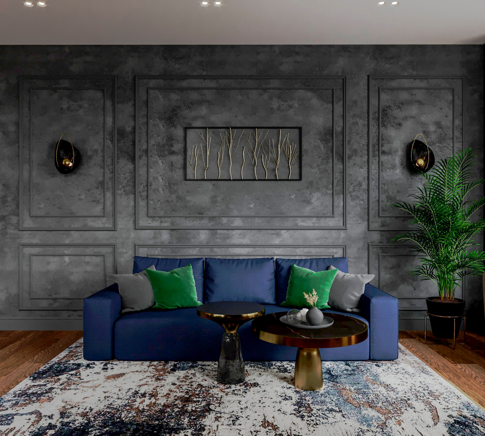 Гостиная в современном стиле с элементами драмы