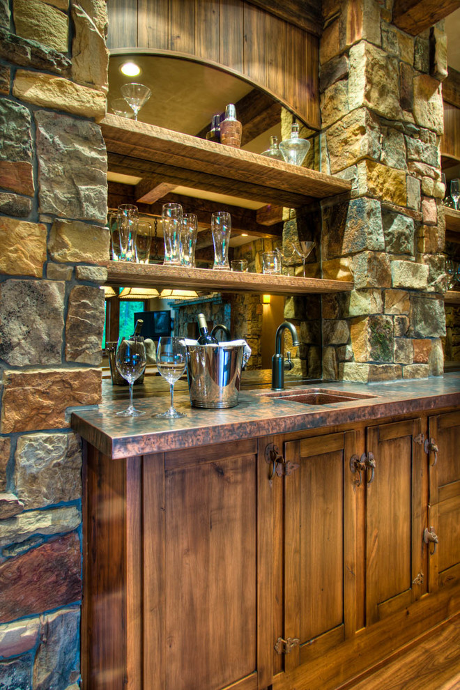 Design ideas for a mid-sized country home bar in Other.