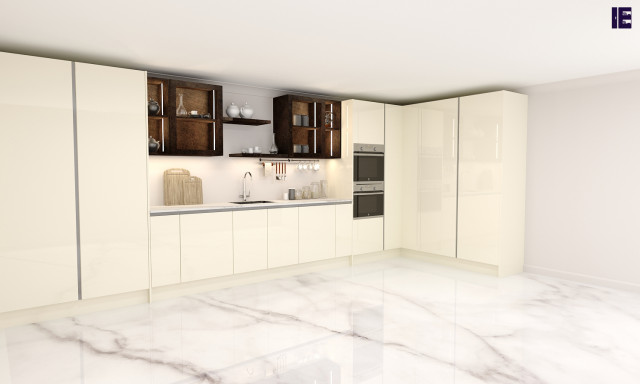 Handleless L-shaped Kitchen Gold | Inspired Elements | London modern-koek