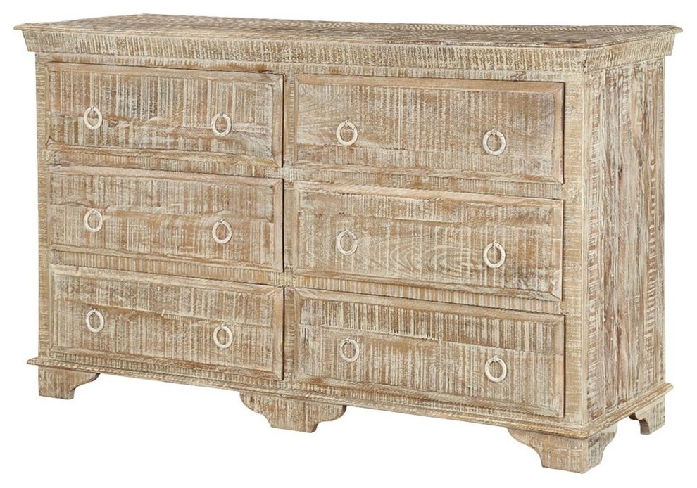 Carolina Distressed Mango Wood White Bedroom Dresser With 6