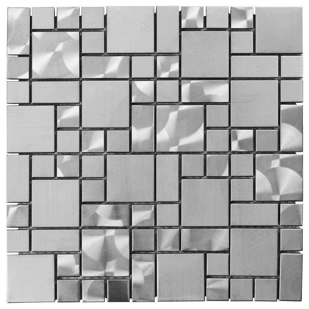 Unique Stainless Steel Mosaic Tile Kitchen Backsplash Bath, 12"x12
