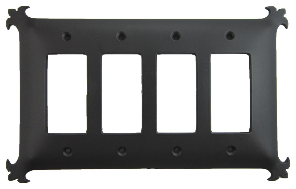 Classic Spanish Revival Iron Switch Plate 4 Gang GFI Decora Quad SEPH144, Black
