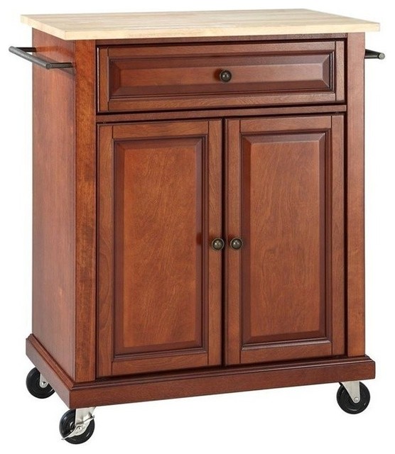 Pemberly Row Natural Wood Top Classic Cherry Kitchen Cart ...