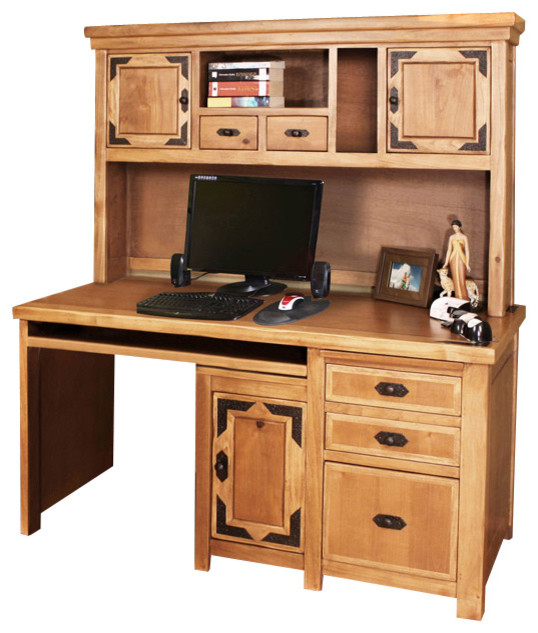 Artisan Home Lodge Home Office Small Desk with Hutch in Alder