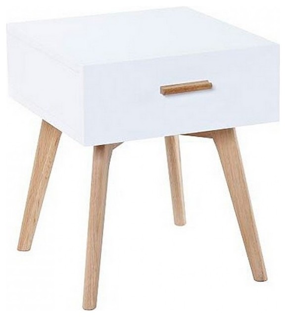 Scandinavian White and Oak Bedside Table