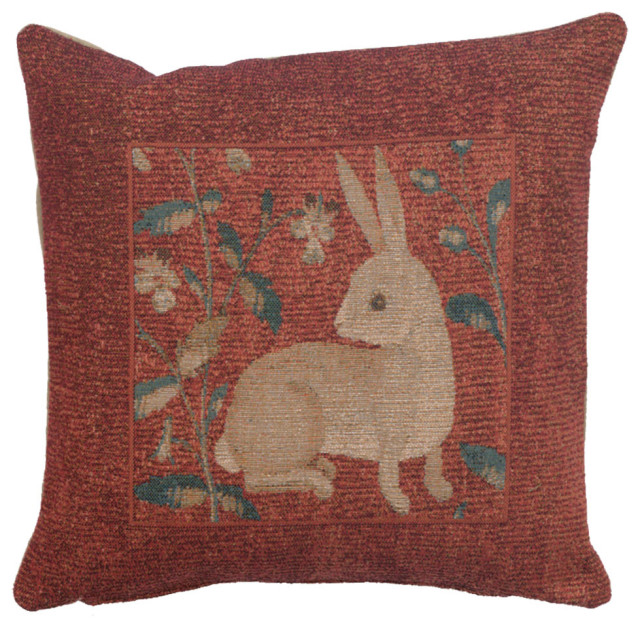 Sitting Rabbit in Red European Cushion Cover