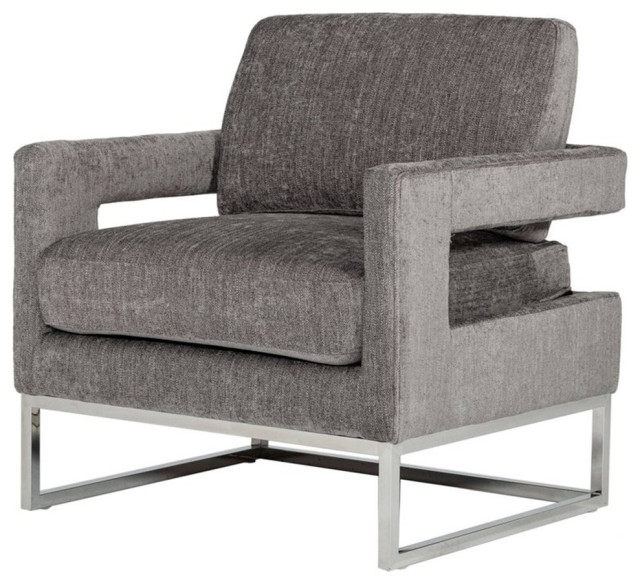 Limari Home Edna Modern Velvet & Stainless Steel Accent Chair in Dark Gray