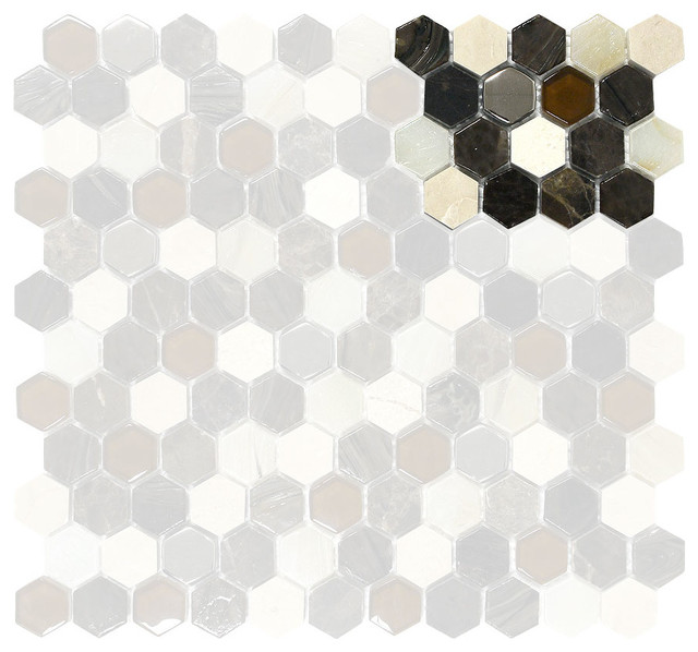 Brown Beige Hexagon Glass Marble Mosaic Backsplash Tile Sample