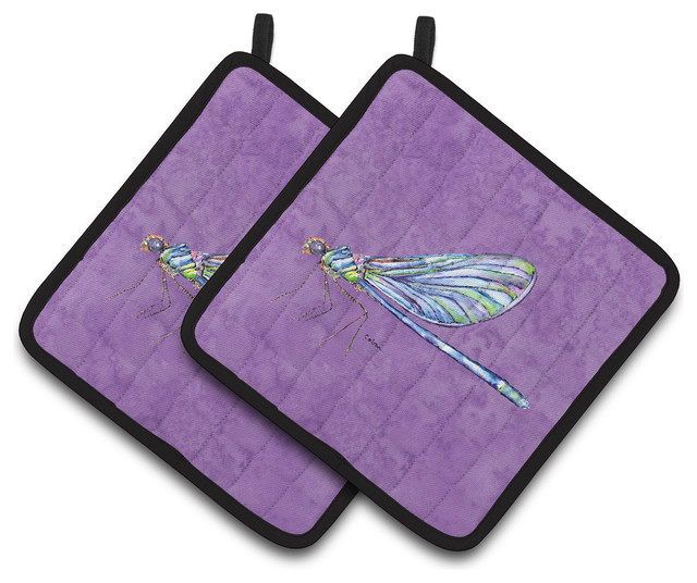 Dragonfly on Purple Pot Holders, Set of 2 Contemporary Oven Mitts