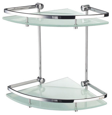 Outline Collection Corner Glass Shelf - Two Shelves - Polished Chrome