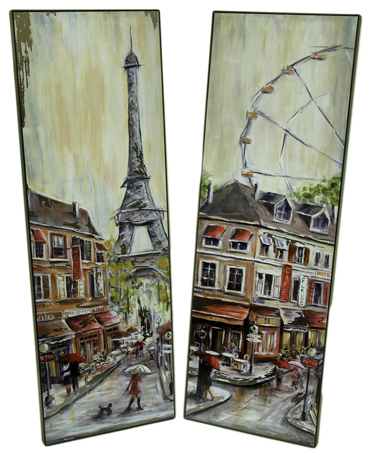 2 Pc. Foiled Eiffel Tower and Ferris Wheel Wall Hanging Set