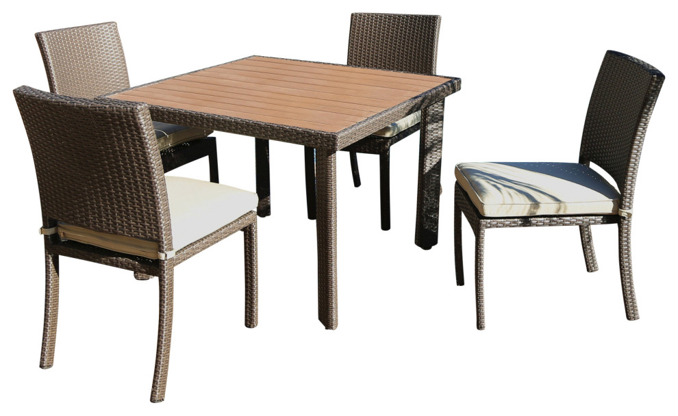 South Beach 5 Piece Dining Set Outdoor Patio Furniture Wicker Resin