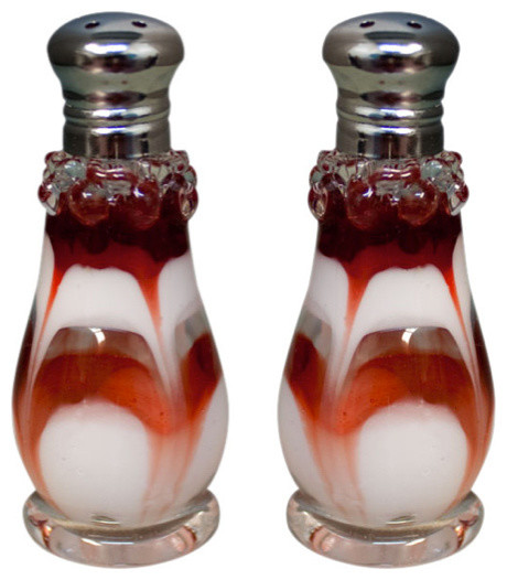 Feather Red and White Salt and Pepper Shaker Set