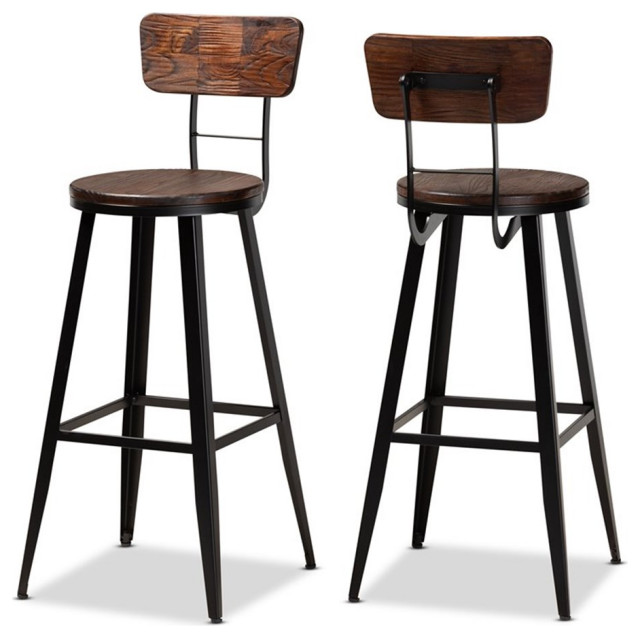 Bowery Hill 29.92" Traditional Wood/Metal Bar Stool in Brown/Black (Set