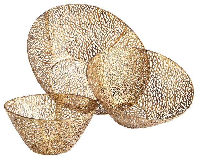 Sydne Antique Gold Decorative Bowls, 3Piece Set Contemporary