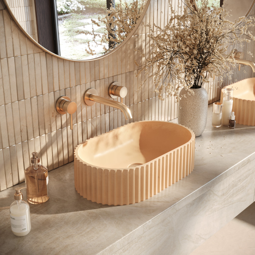 Источник вдохновения для домашнего уюта: ванная комната в стиле модернизм с настольной раковиной