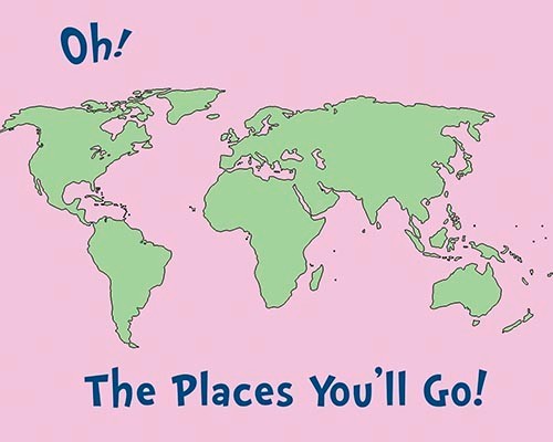 “The Places You’ll Go” Canvas Map Decor, Pink and Green