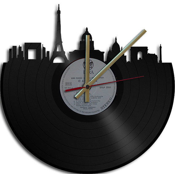 Paris Theme Vinyl Record Clock by Vinyl Clock Art