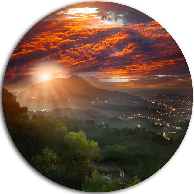 Guanyin Mountain Sunrise Taipei, Photo Round Metal Wall Art ...