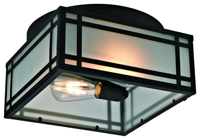 Yorkshire 2 Light Mission Style Outdoor Flush Mount With Frosted Glass Black