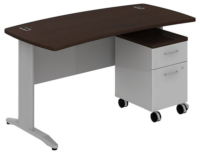 Bush Sector 60" Curved Desk with 2-Drawer Pedestal in Mocha Cherry