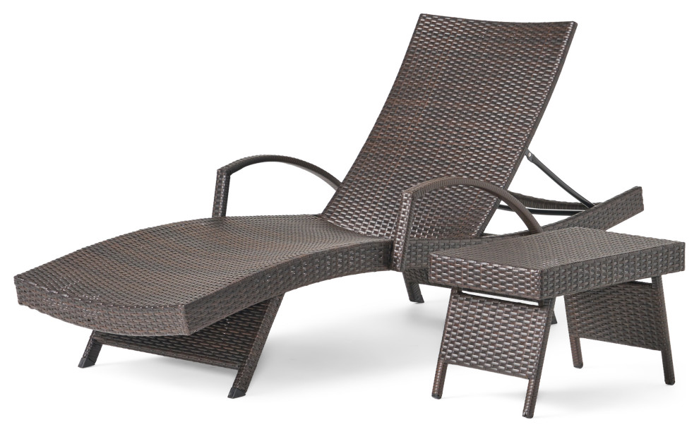 GDF Studio 2Piece Olivia Outdoor Brown Wicker Armed Chaise Lounge With