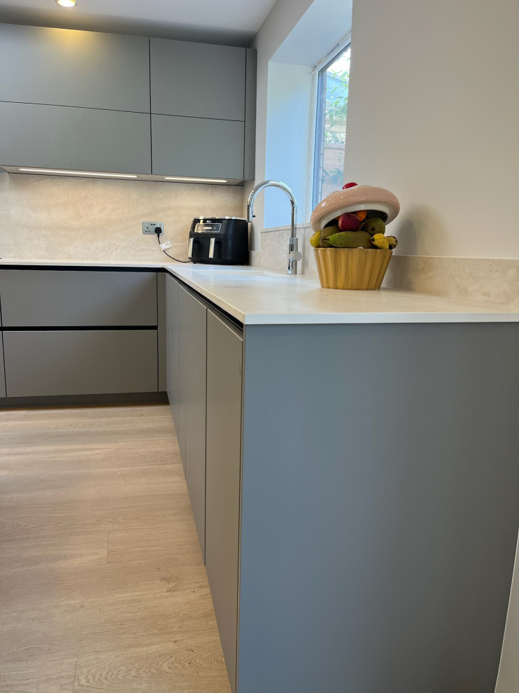 Easy Touch Taupe Modern Handleless Kitchen fitted in Solihull