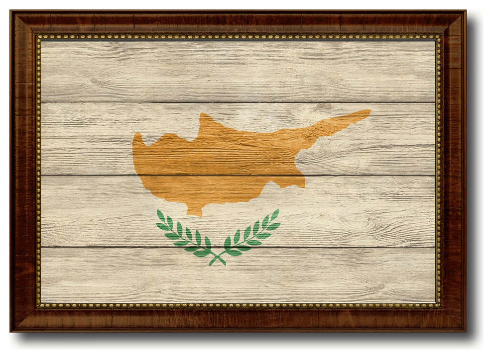 Cyprus Country Textured Flag Print With Brown Gold Frame, 19" x 27
