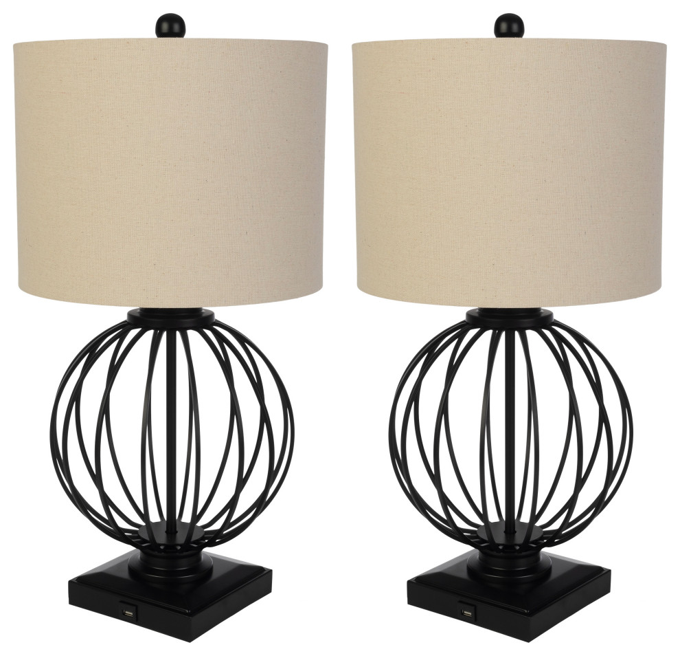 Set of 2 Table Lamps Modern Lamps With USB Charging Ports and LED Bulbs