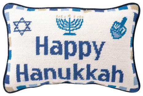 8 X12 Happy Hanukkah Needle Point Pillow Blown In Filler