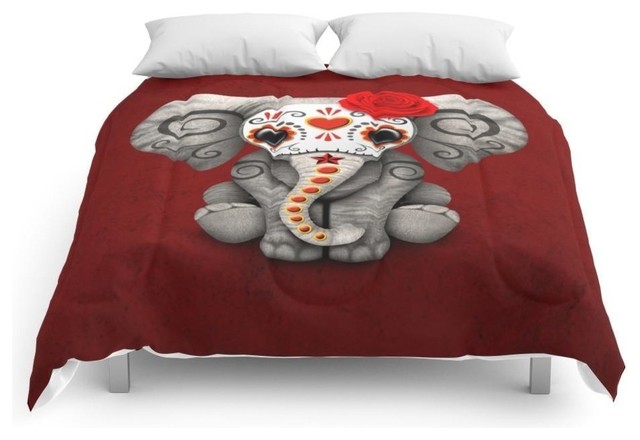 Deep Red Day Of The Dead Sugar Skull Baby Elephant Comforter