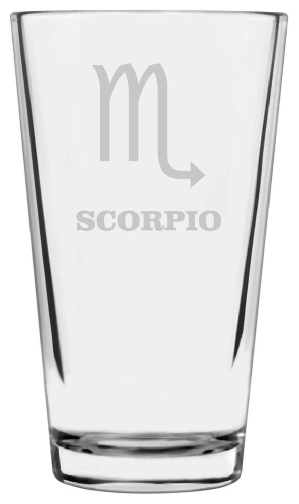 Zodiac Symbol Etched All Purpose 16oz. Libbey Pint Glass, Scorpion
