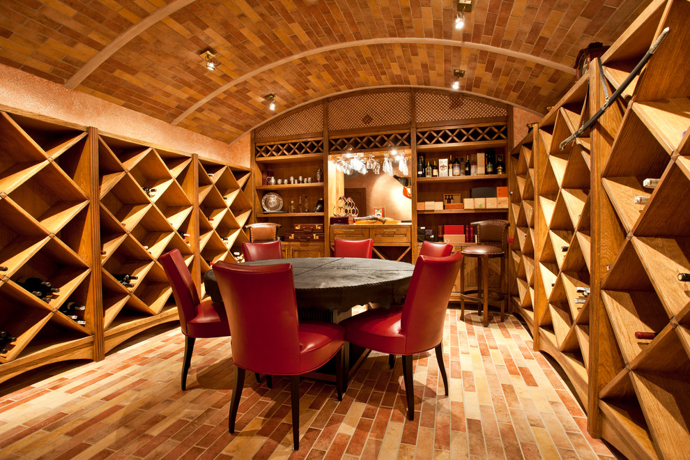 Photo of a traditional wine cellar in Moscow with diamond bins.