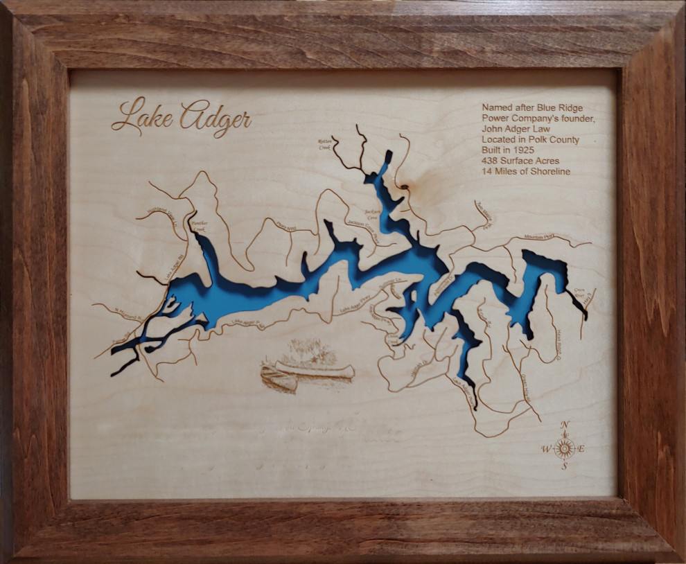 Lake Adger, North CarolinaWood Lake Map, Small Contemporary Wall